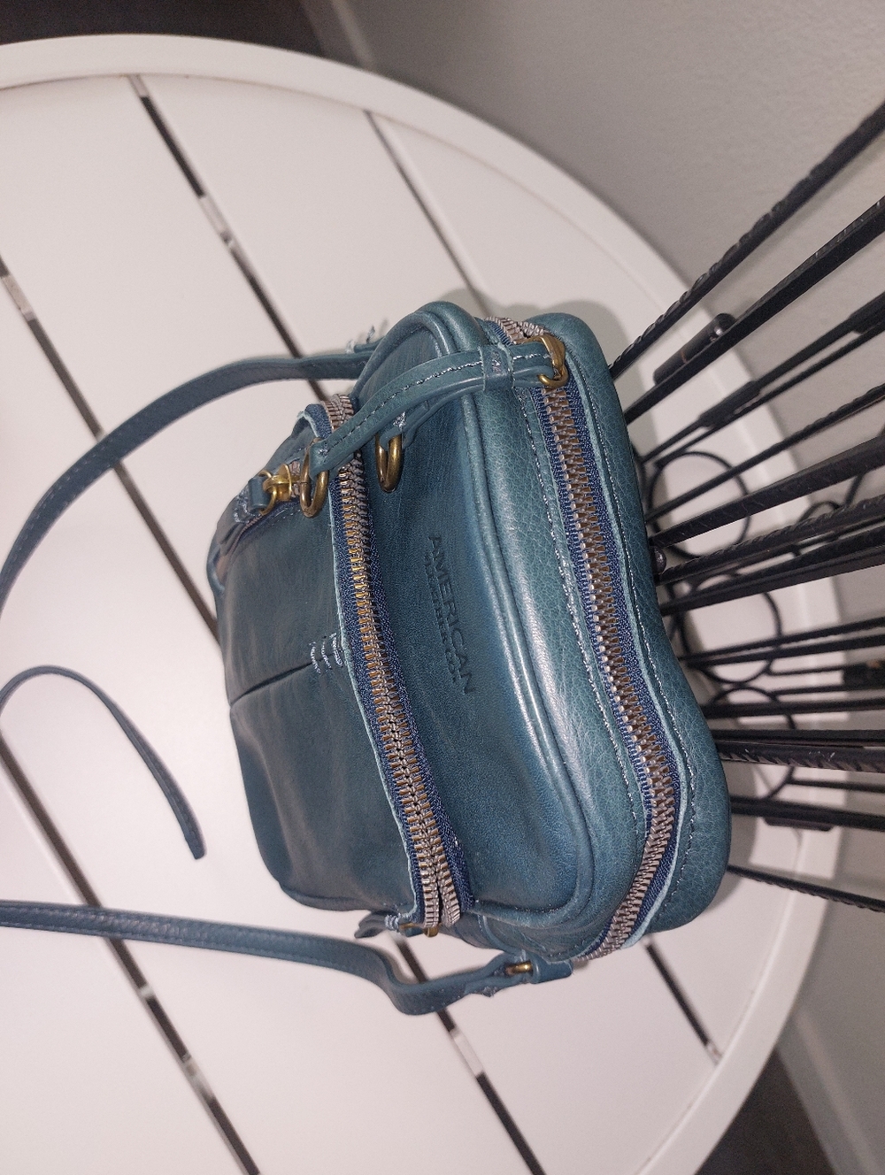 "American Leather Co." Teal Leather Crossbody Bag - Picture 4 of 8